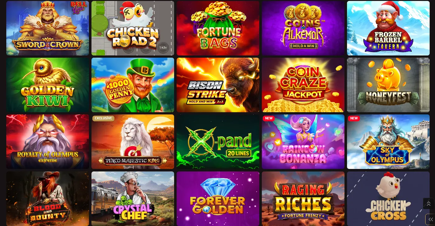 Pinco uygulamasında sunulan casino oyunları