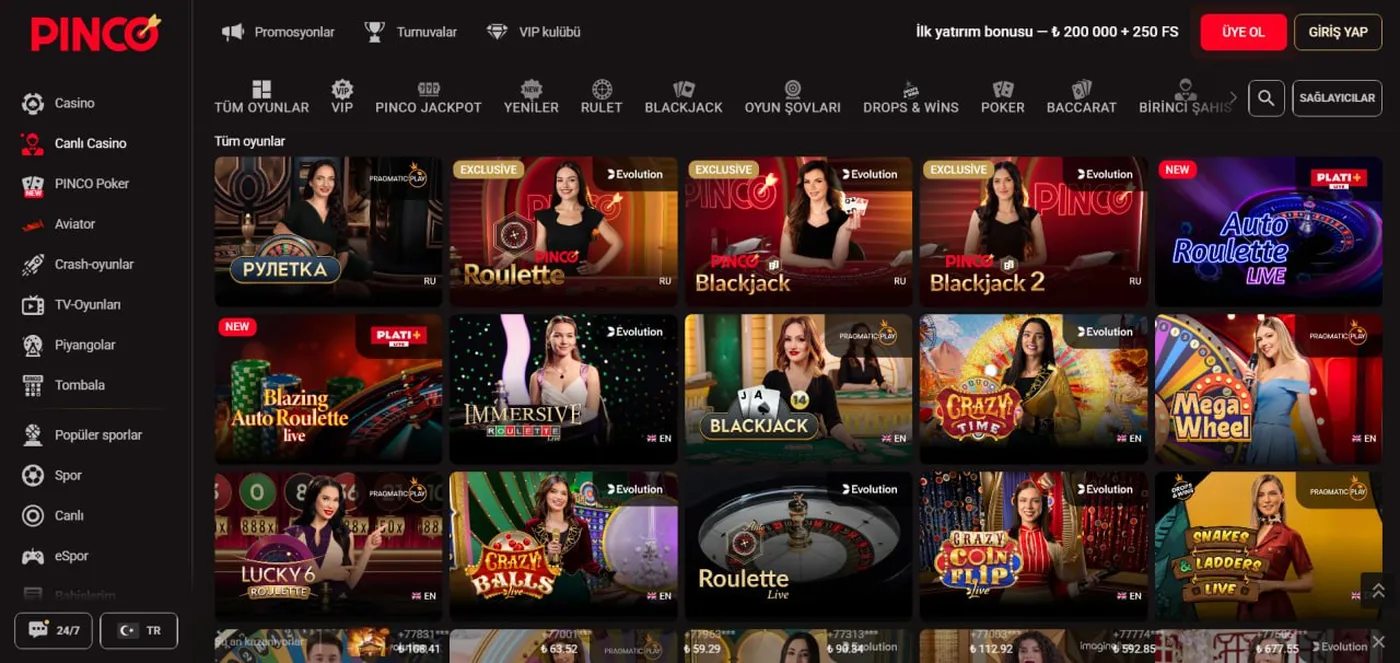 Canlı Casino ve masa oyunları deneyimi