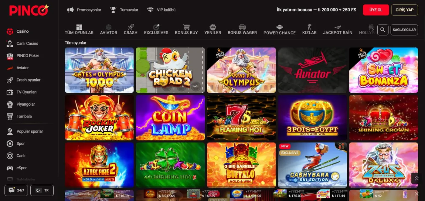 Pinco slot oyunları ve oyun sağlayıcıları